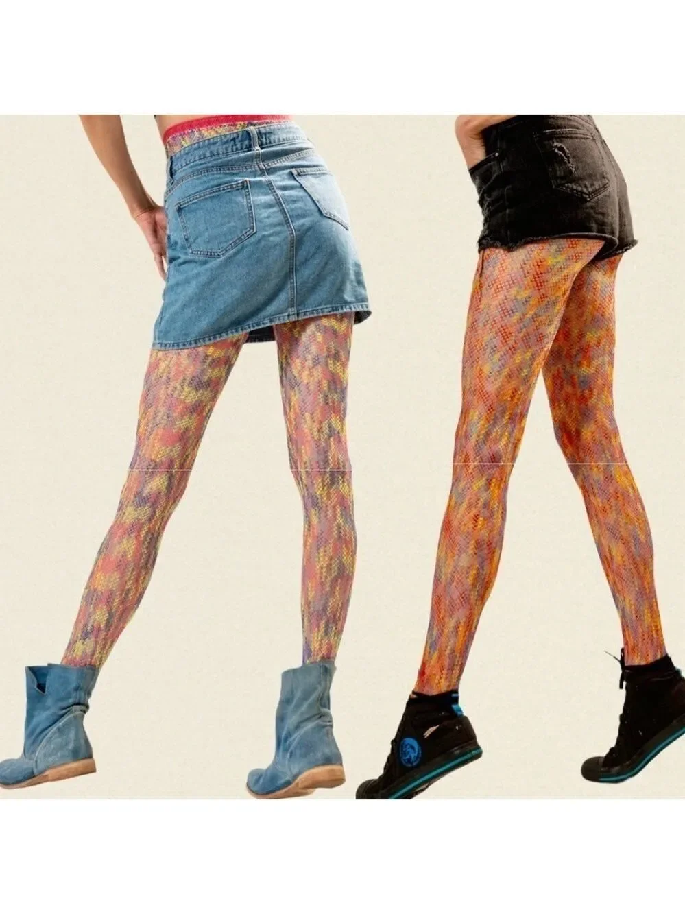 NWT Multicolor Neon Mesh Fishnet-Style Tights Pantyhose Hosiery Stockings-S/M